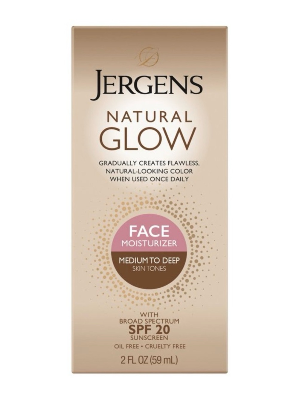 Jergens Glow Face Moisturizer Self Tanner Daily Sunscreen SPF 20 Medium to Deep